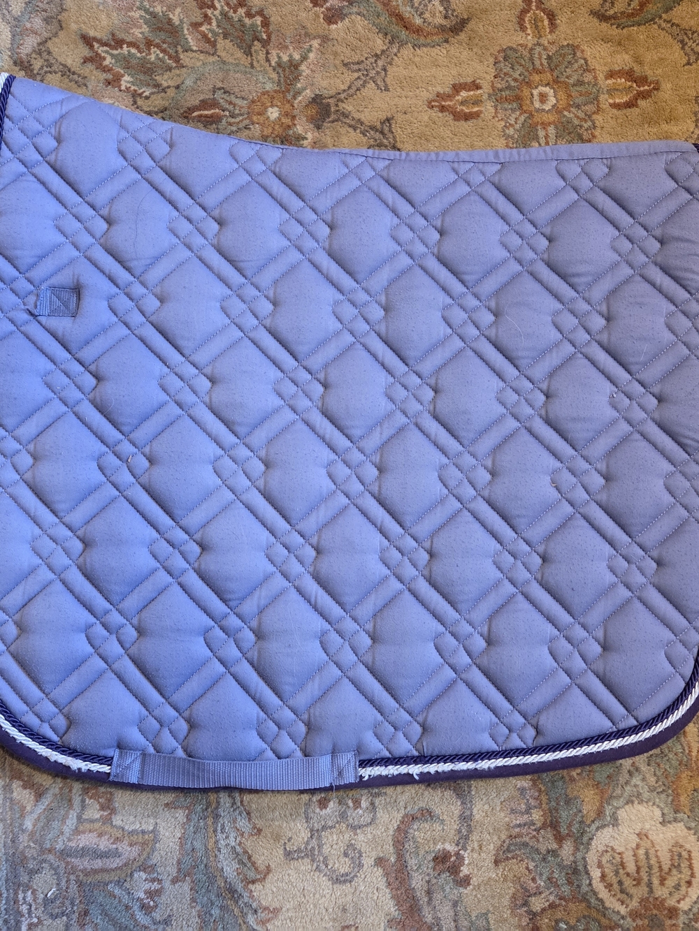 EXTRA LARGE Quilted Saddle Pad in Lavender with Purple And White Piping Trim.